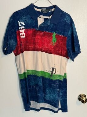 Ralph Lauren Navy Blue Polo Shirt Custom Fit Large
